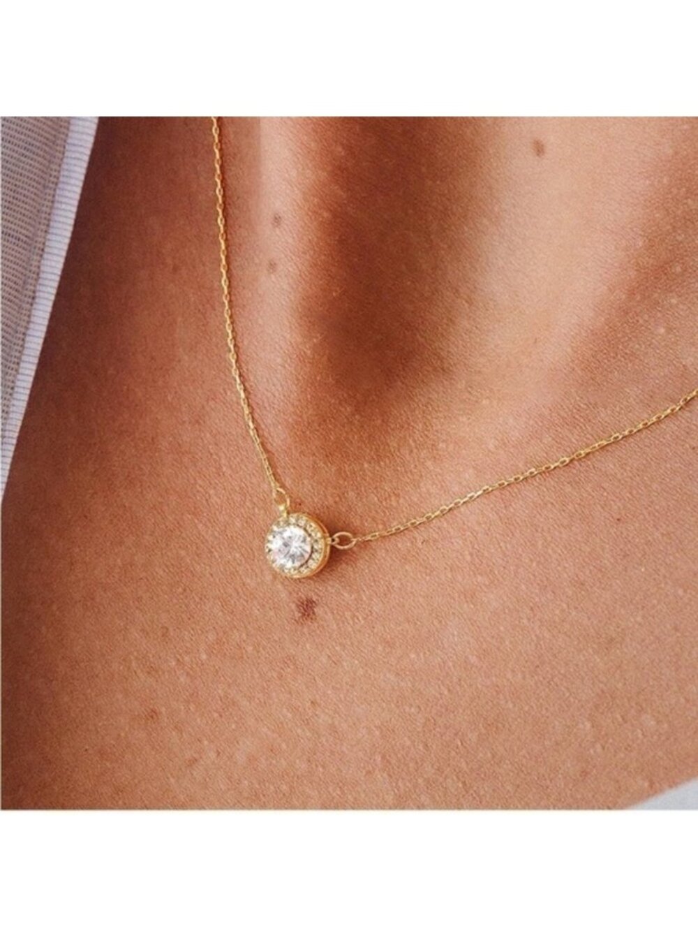 GOLD 14k Gold Plated Civic Zirconia Halo Chain Necklace